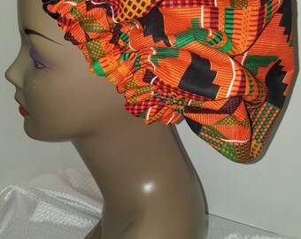 African kente cloth print satin lined bonnet