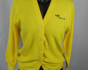 Vintage Lemon Yellow "Pines Club" Grandpa Cardigan Sweater - Size Large