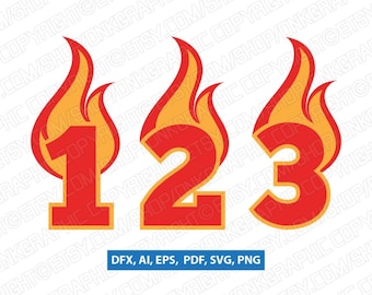 Fire Flame Burning Numbers First Second Third Fourth Fifth 1st 2nd 3rd 4th 5th birthday party SVG Vector Cricut Cut File Clipart Png Eps Dxf