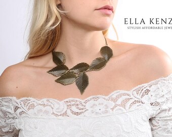Leaf Necklace, Leaf Jewelry, Leaf Pendant Necklace, Leaf Statement Necklace, Leaf Bib Necklace, Leaf Collar Necklace