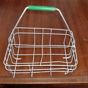 Vintage Wire Milk Bottle Carrier with Green Handle