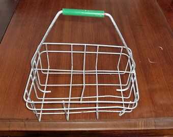 Vintage Wire Milk Bottle Carrier with Green Handle