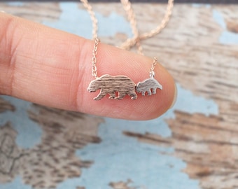 Mom and Baby Bear Necklace, Dainty Bear Necklace, Mama Bear Necklace, Rose Gold Bear Necklace,5100