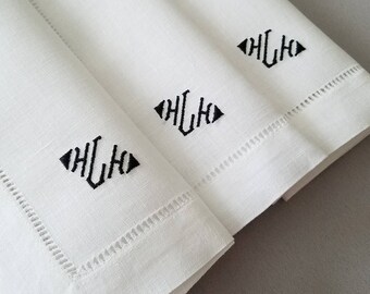 Best Seller - Set of 3 Fine Cotton Men's Initialed Handkerchiefs | Monogrammed Hankys for the Man in Your Life
