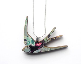 Blue Swallow Necklace - Swallow Jewellery - Bird Necklace - Laser Cut Wood - Bird Jewellery - Gifts for Women - Gifts For Women - Mum Gift