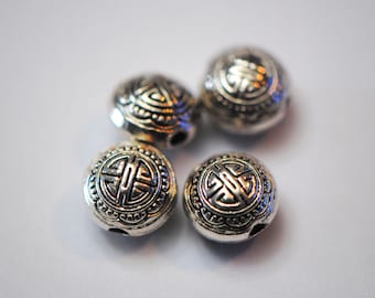 9mm Beads | Tibetan Silver Beads | Round Silver Beads | Puff Circle Beads | 1.5 mm hole | Longevity Beads | Chinese Beads | Chinoiserie Bead