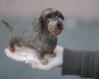 Needle Felted Wirehaired Dachshund, Dackel, Teckel, Custom Made Dog Portrait