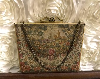 Vintage Coin Purse Pouch Change Purse Wallet Tapestry Clutch with Chain