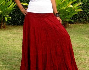 Plus Size * Extra Long Maxi Skirt * Long Skirts For Women * Pleated Skirt * Crinkle Skirt * Boho Skirt * Hippie Skirt * bordeaux * XS – XXL