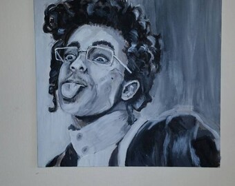 SALE Quirky Prince portrait acrylic painting canvas board original painting