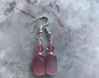 Pink Cats Eye and Swarovski Crystal Earrings