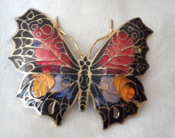 Vintage Realistic Butterfly Pierced Enamel Costume Jewelry Brooch