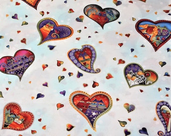 Laurel Burch Rare Oop FABULOUS FELINES Hearts on White Fabric - By the Half Yard