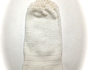 White Hand Towel With White Crocheted Top