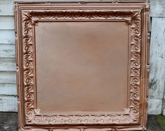 Vintage Copper Ceiling Tile 24" Ornate Embossed Painted Metal Tin Architectural Salvage Repurpose Restoration Art Collage