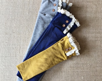 Baby Leg Warmers - Boho Baby - Lace leg warmers - Navy Blue - Mustard - Gray