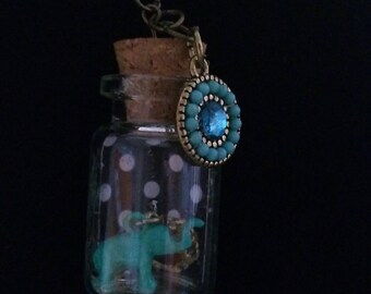 Teal Elephant Bottle Necklace