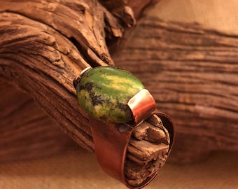 Green Turquoise with Copper Statement Ring