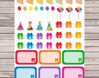 Birthday Set with 6 Half Boxes Planner Stickers, Erin Condren Planner Stickers, ECLP, Filofax, Kikki K, Mambi, Happy Planner