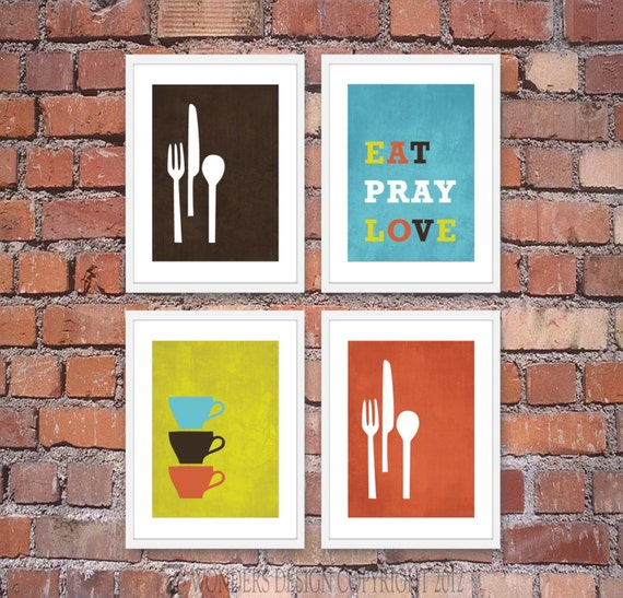 Modern Kitchen Wall Art Print Set Inspirational Eat Pray