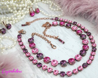 Swarovski Crystal Necklace, Pink Necklace, Purple Necklace, Statement Necklace, Chunky Necklace, Crystal Necklace, Bridal Necklace, Gift.