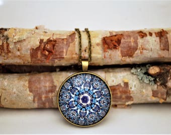 Kaleidoscope Blue, Green, or Red/Teal Bronze Large Pendant Necklace