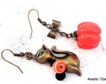 Halloween - Black Cat earrings - beads