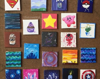 Tiny Custom Paintings/Miniature 2"x 2" Acrylic Paintings/Custom Mini Artwork/Little Paintings