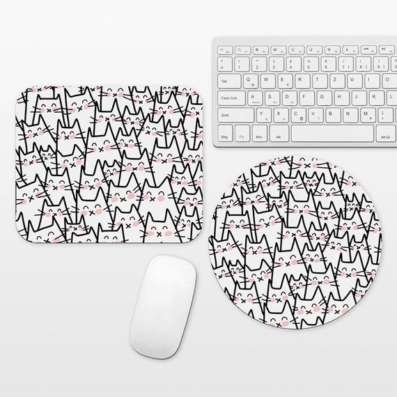 Cat Mouse Pad, Cat Mousepad, Pink Black White Mouse Pad Cute Mouse Mat, Round Rectangular, Desk Decor Office Desk Accessories for Women Men