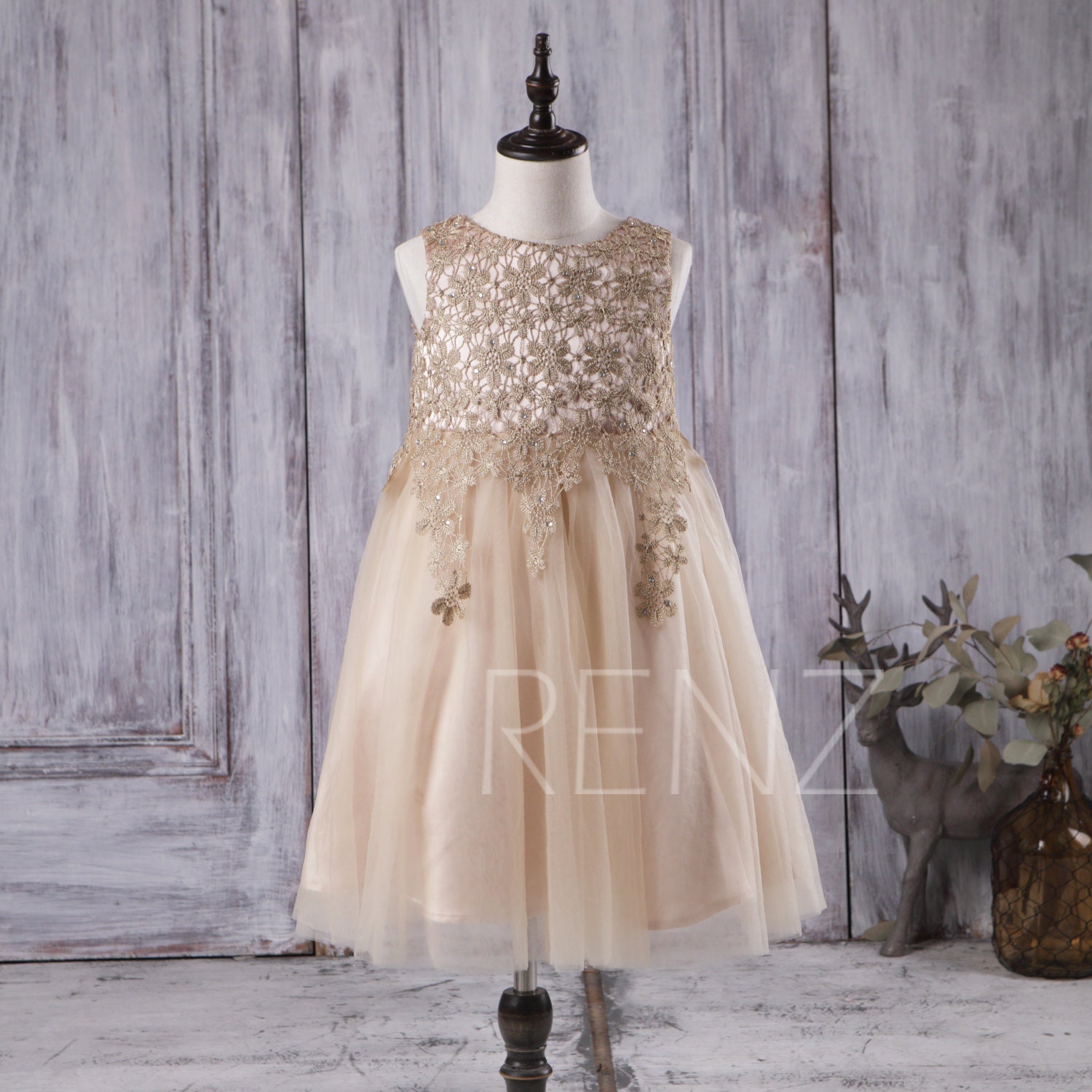 Champagne Junior Bridesmaid Dress Lace Flower Girl Dress A