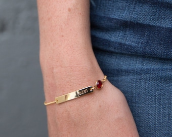 Bridesmaid Birthstone Bracelet - Birthstone Bar Bracelet Gold