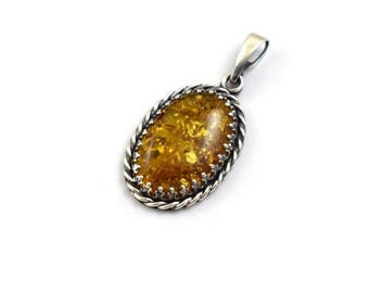 Amber pendant, retro pendant, metalwork jewelry, silver jewelry