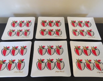Mid Century Georges Briard Strawberry Snack Appetizer Plates - Set of 6