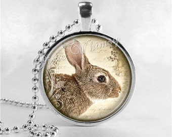 RABBIT Necklace, Rabbit Pendant, Rabbit Jewelry, Rabbit Charm, Photo Art Glass Necklace Pendant Charm, Bunny