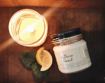 Citrus Basil - Hand Poured Soy Candle - Spring and Summer