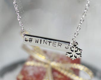 Necklace engraved #WINTER and his snowflake - Once Upon a Fantasy