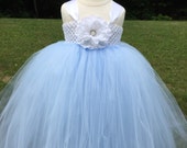 Items similar to girls white and light blue tulle dress, light blue