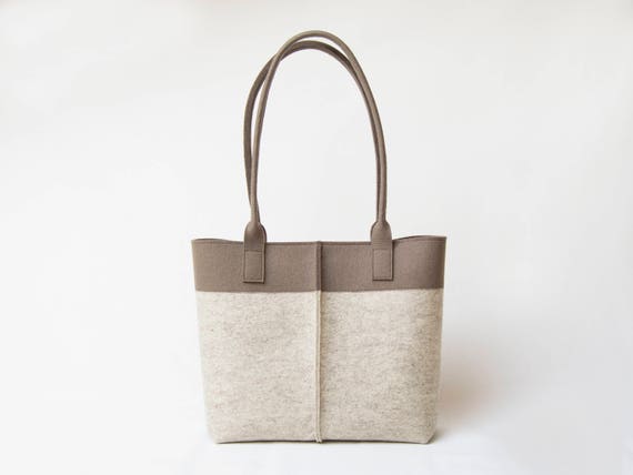 Wool Felt TOTE BAG beige and taupe / bicolor tote bag / womens bag / felt shoulder bag / carry all bag / blue bag / made in Italy