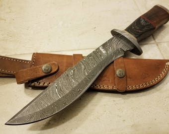 Handmade Damascus Steel 14 Inches Bowie Knife - Solid Marindi Wood/Exotic Sheet Handle