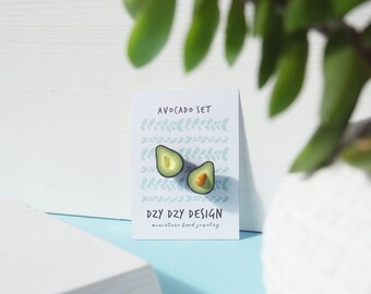 Miniature Avocado pin set, Best Friend jewelry, Friendship jewelry, Avocado jewelry, miniature food jewelry, Vegan Jewelry, BFF jewelry