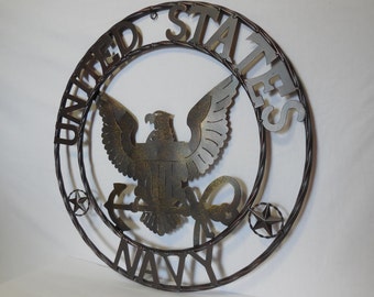 24" US NAVY Military Metal Wall Art Western Home Decor Vintage Rustic Dark Bronze Copper New