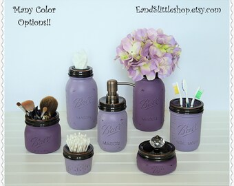 Mason Jar Bathroom Set-Oil Rubbed Bronze with Copper Soap Pump & Lid-Housewarming gifts-Bathroom set-Blackberry-Bathroom Organizer