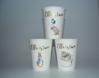 Personalised Party Cups Peter Rabbit & Friends Ideal For Birthday's, Christening's or a Baby Shower.