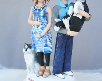 Maternity Couple Mother to be Family Hand Sculpted sculpture CUSTOMIZED to your features and attire Hand Sculpted in Clay, baby shower gift