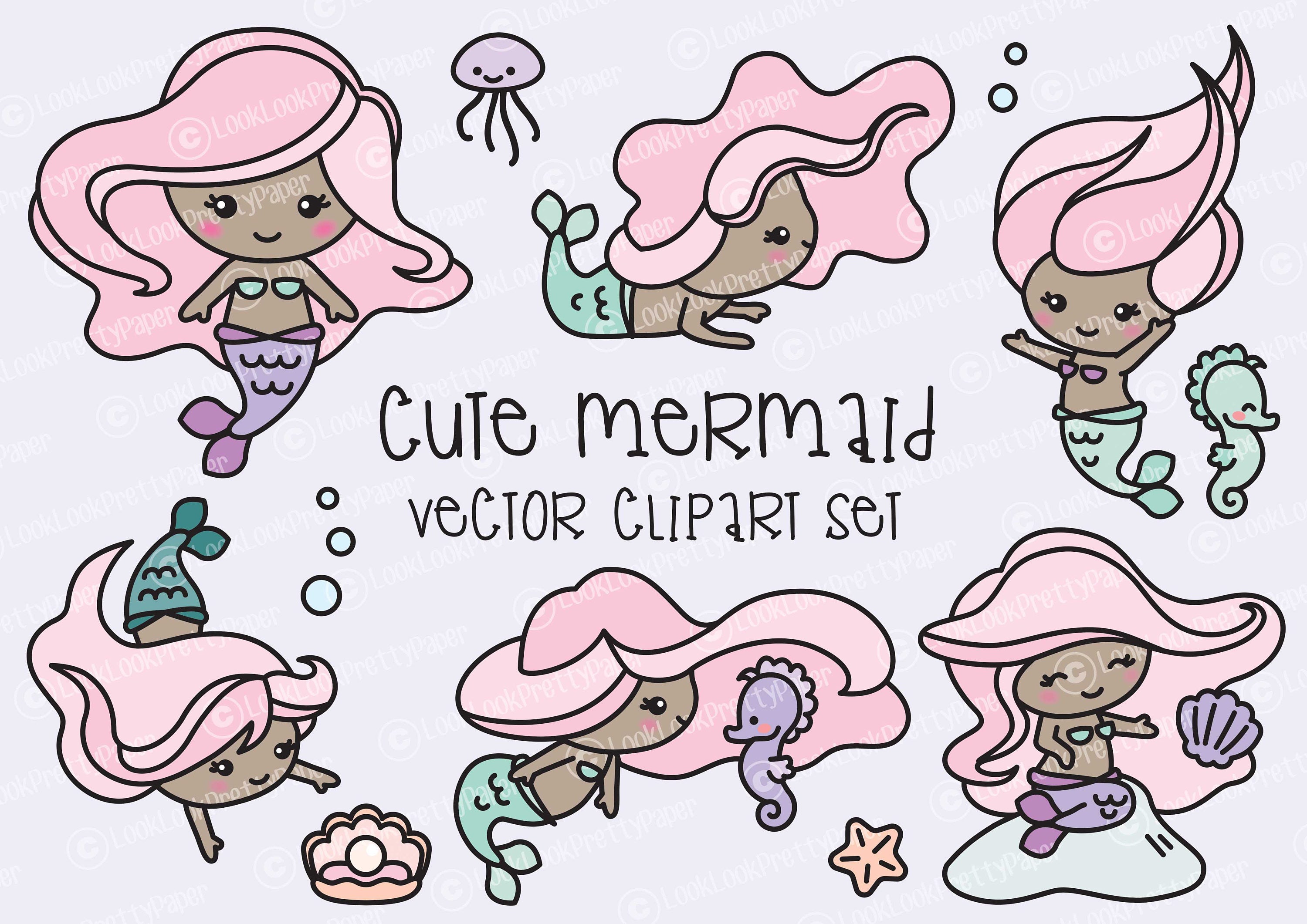 Download Premium Vector Clipart Kawaii Mermaids Cute Mermaids