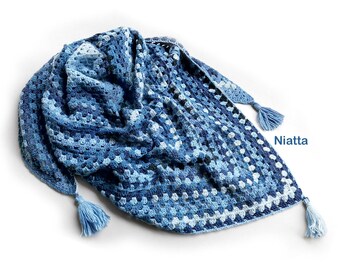 granny shawl with tassels, crochet scarf, blue shawl, women shawl, lace shawl, triangle blue scarf, Sunday shawl, bridesmaids gift, egst