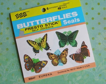 Vintage BUTTERFLIES Presto Stick Seals Full Book of 48 Eureka