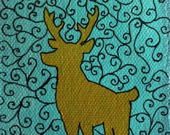 Gold Deer patterned ACEO art card by Amanda Christine