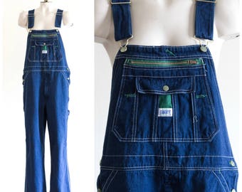 Men's dark wash denim bib overalls from Liberty Overalls