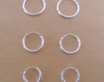 925 Sterling Silver Sleeper Thin HOOP Earrings 8 mm, 10 mm, 12 mm, 14 mm, 16 mm or 18 mm Diameter and 1.5 mm Thickness